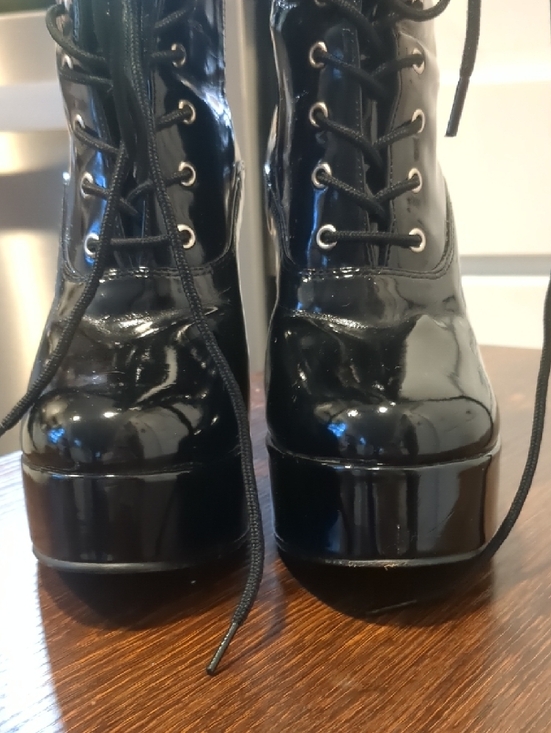 Glossy Black Lace-Up Platform Boots - Picture 4 of 13